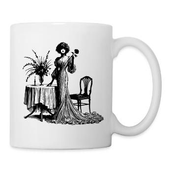 Elegantes Kleid mit floralen Details - Tasse - Weiß - Rechts