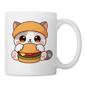 Mignon dessin animé chat burger amateur de restauration rapide - Mug blanc - blanc - Droite