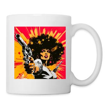Portrait féminin au revolver en style pop art - Mug blanc - blanc - Droite