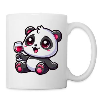 Niedlicher Panda mit Rotwein Weinliebhaber Cartoon - Tasse - Weiß - Rechts