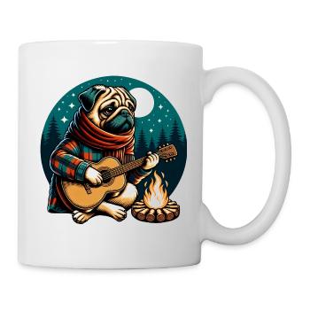 Carlin avec guitare au feu de camp dans la forêt - Mug blanc - blanc - Droite