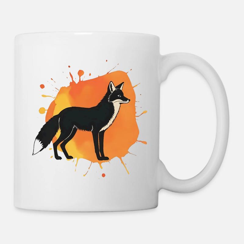 Falcon Dog Silhouette with Orange Background - Mug - white