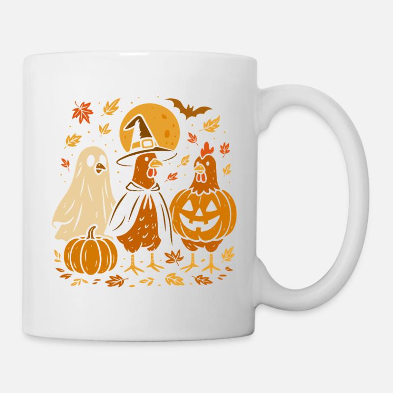 Poulets d'Halloween avec citrouilles et chapeaux - Mug blanc - blanc