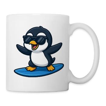 Süßer Pinguin Surfer mit Sonnenbrille Wellenreiten - Tasse - Weiß - Rechts