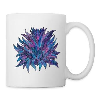 Lila Blaues Blättermuster - Tasse - Weiß - Rechts