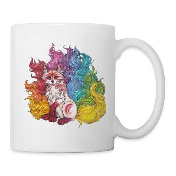 Regenbogen Kitsune mythischer Fuchs Geschenk Manga - Tasse - Weiß - Rechts