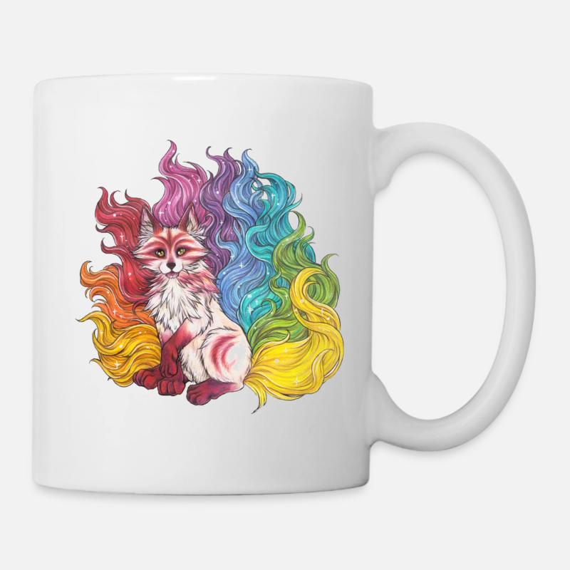 Regenbogen Kitsune mythischer Fuchs Geschenk Manga - Tasse - Weiß