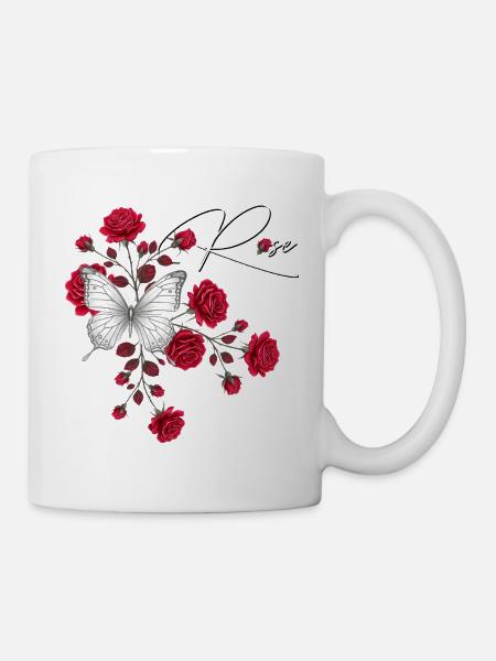 Rose et Papillon Élégance - Mug blanc - blanc