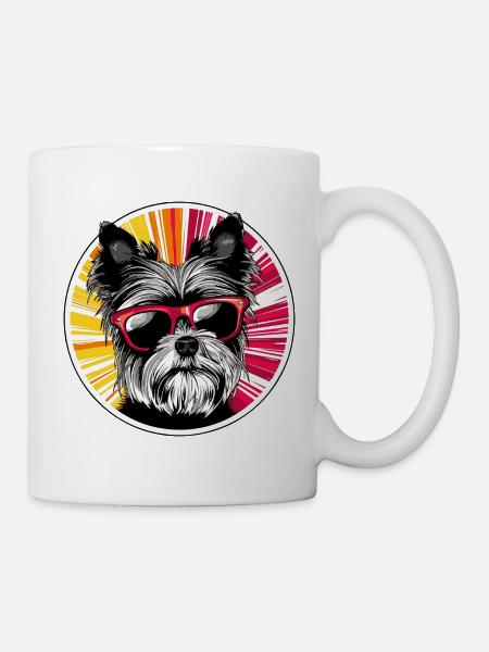 Hund mit Sonnenbrille Neon Design - Tasse - Weiß