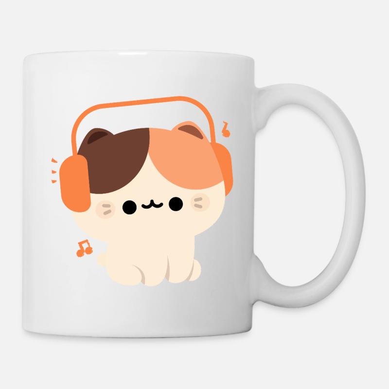 Kawaii Katze mit Kopfhörer Design - Tasse - Weiß