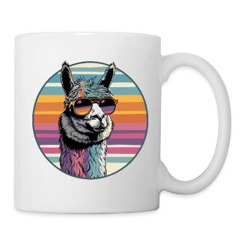 Llama with retro style sunglasses - Mug - white - Right