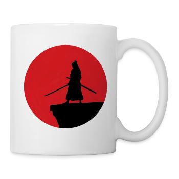 Silhouette de samouraï devant la lune rouge - Mug blanc - blanc - Droite