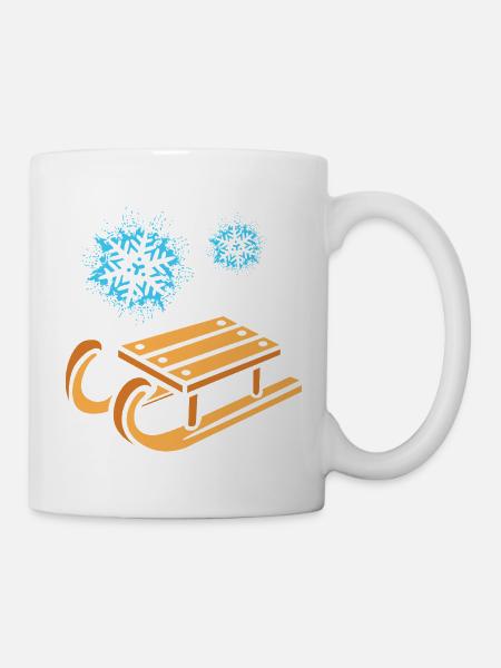 Schlitten mit Schneeflocken Cartoon - Tasse - Weiß