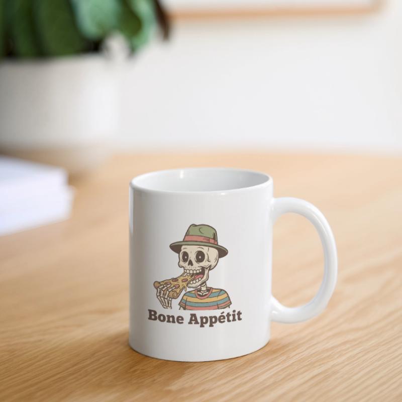 Bone Appétit Skeleton Eats Pizza Mug
