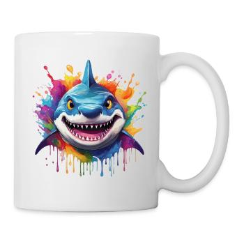 Bunter Hai mit Farbspritzern - Tasse - Weiß - Rechts