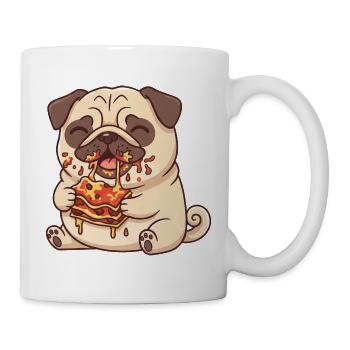 Süßer Mops beim Italienisch Essen Lasagne  - Tasse - Weiß - Rechts