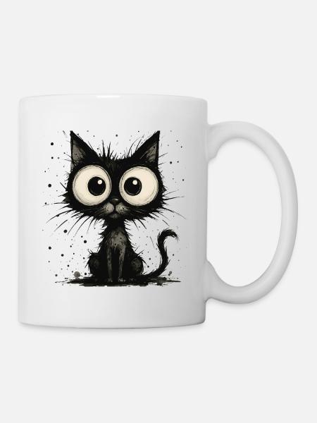 Funny black cat with big eyes – splash - Mug - white