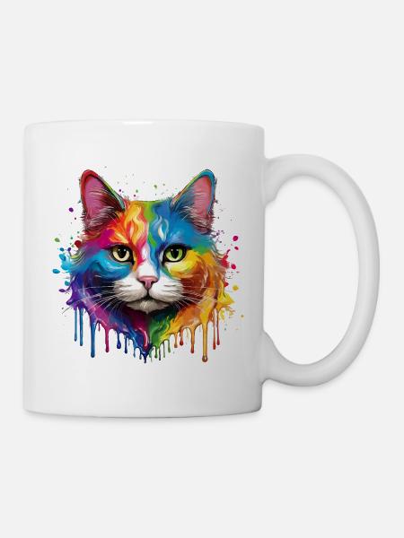 Rainbow Cat Watercolor Portrait - Mug - white