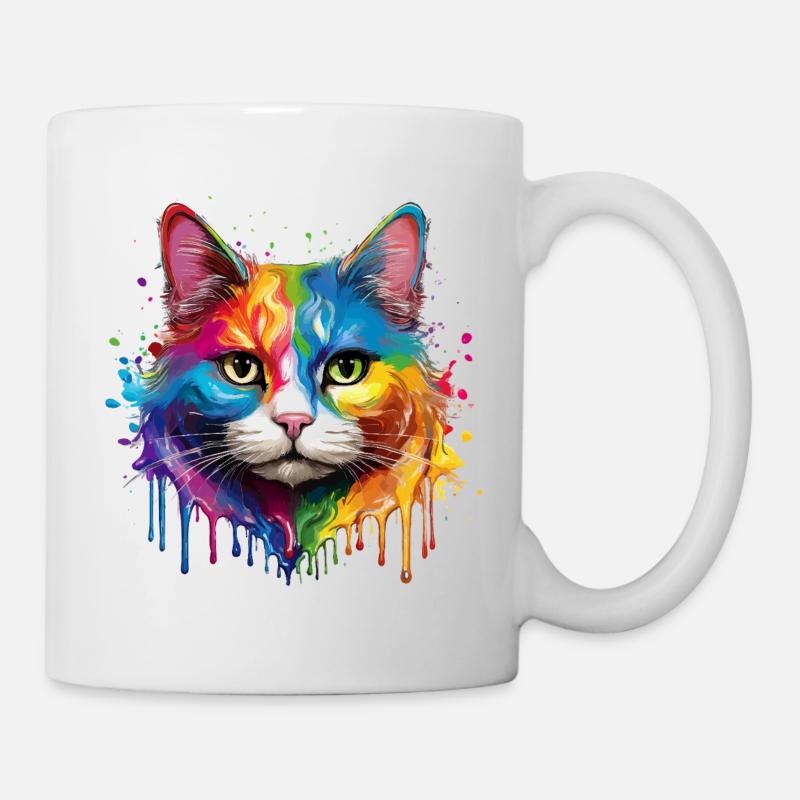 Portrait à l’aquarelle de chat arc-en-ciel - Mug blanc - blanc