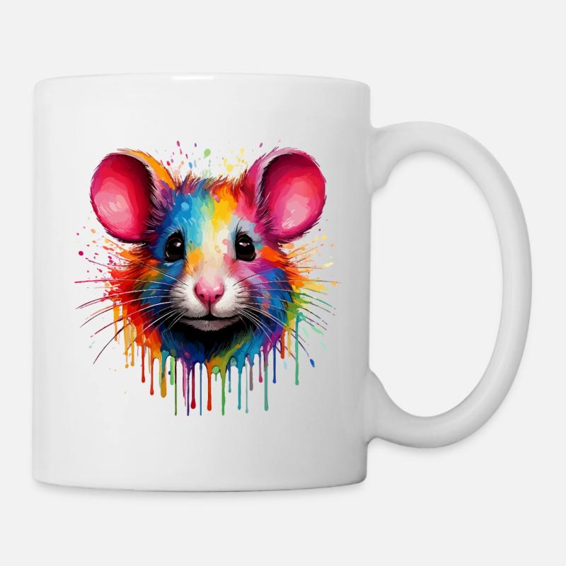 Regenbogenmaus Kopf - Tasse - Weiß