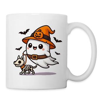 Ghost Walks with Skeleton Dog Halloween Shirt - Mug - white - Right