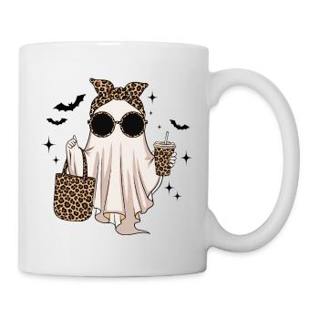Trendy Halloween Geist mit Leo-Accessoires - Tasse - Weiß - Rechts