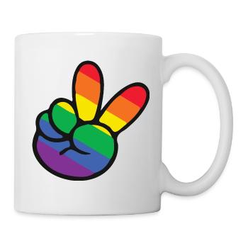 Regenbogen Peace Zeichen Hand - Tasse - Weiß - Rechts