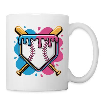 Baseball Home Plate Pink Blau Gekreuzte Schlaeger - Tasse - Weiß - Rechts