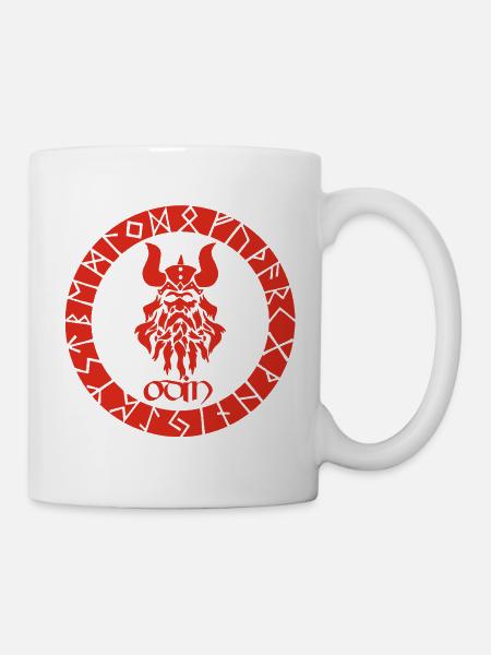 Gott Odin und rote Wikinger-Runen - Tasse - Weiß
