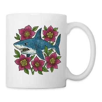 Hai zwischen purpurroten Blüten - Tasse - Weiß - Rechts