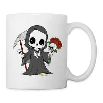 Sensenmann mit Rosen und Totenköpfen - Tasse - Weiß - Rechts