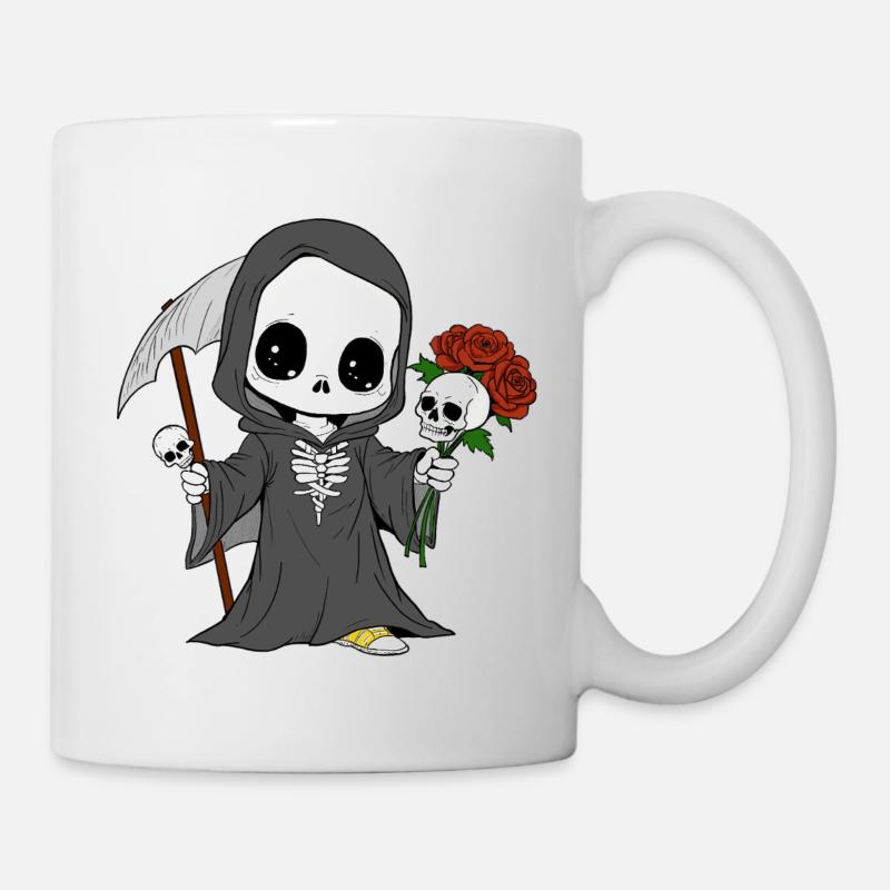 Faucheuse avec des roses et des crânes - Mug blanc - blanc