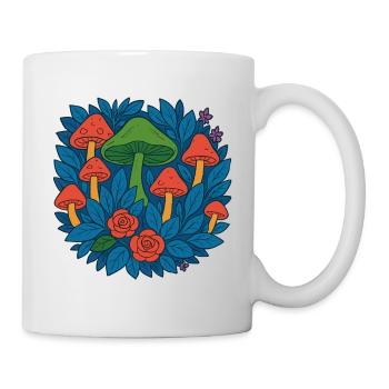 Mushroom circle of leaves and roses - Mug - white - Right