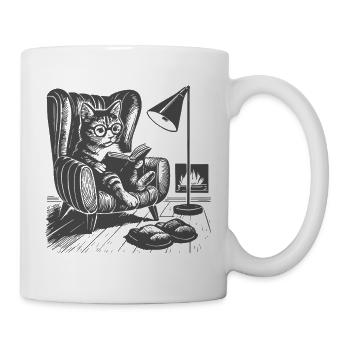 Chat dans le salon en train de lire - Mug blanc - blanc - Droite