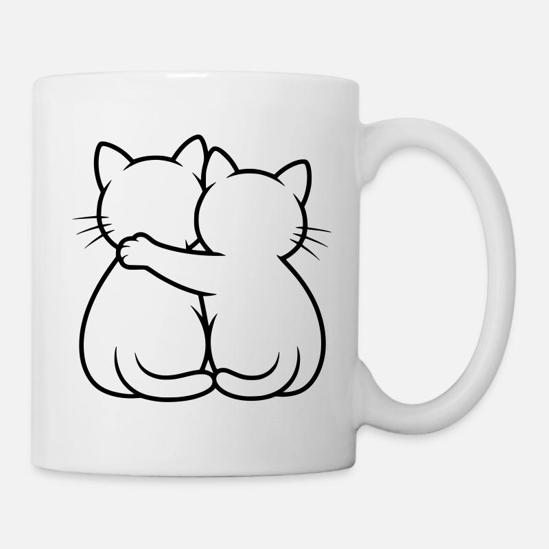 Cats couple hugging, hugging kitten, cat - Mug - white
