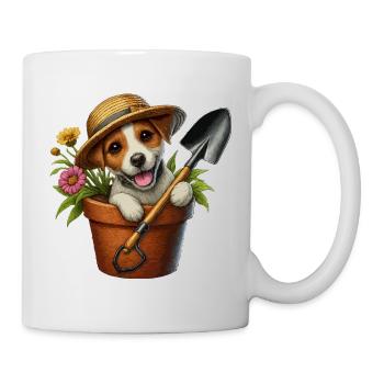 Jack Russell terrier flower pot garden design - Mug - white - Right