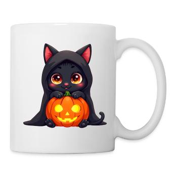 Halloween Katze mit Halloween Kürbis - Tasse - Weiß - Rechts
