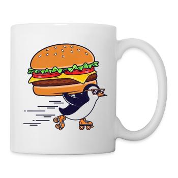 Funny Penguin Cheeseburger Cool Roller Skates - Mug - white - Right