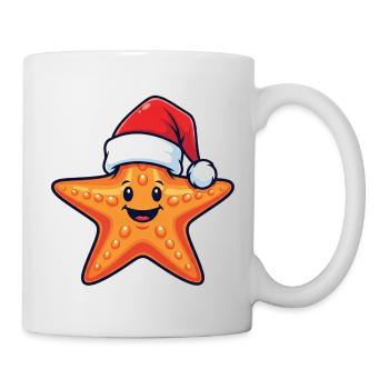 Cartoon Seestern mit Weihnachtsmütze - Tasse - Weiß - Rechts