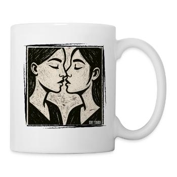 Two Woman Faces Kiss Touch - Mug - white - Right