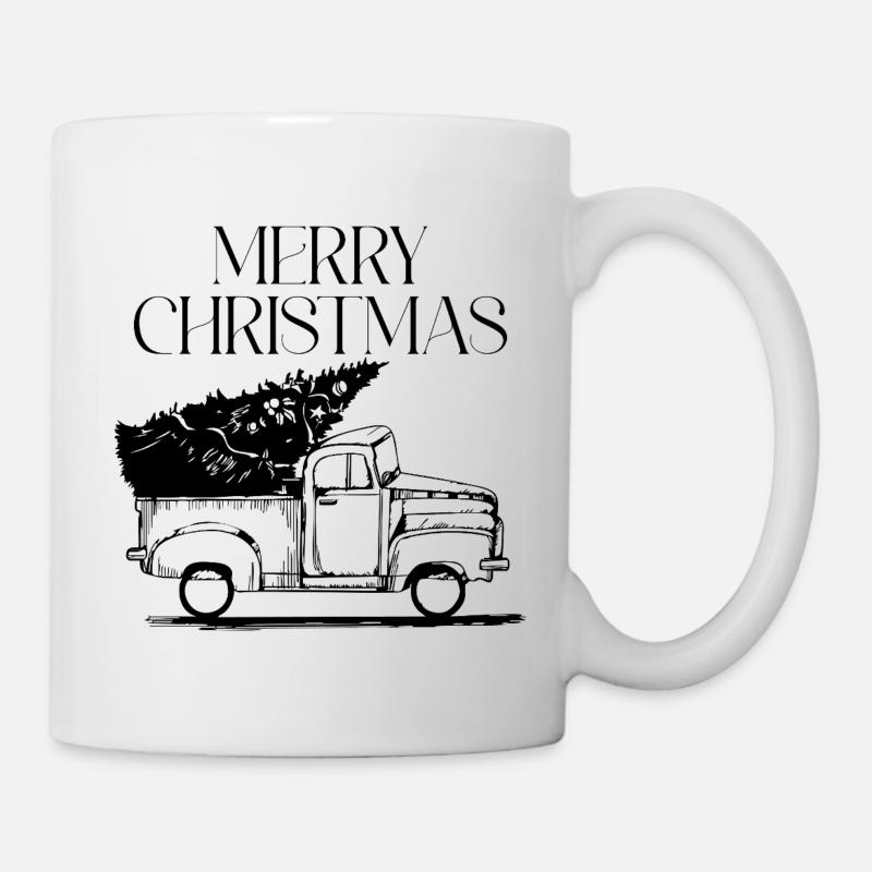 Voiture avec arbre de Noël - design de Noël moderne - Mug blanc - blanc