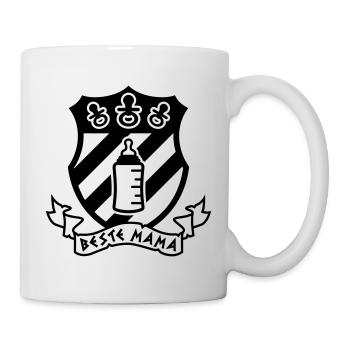 Beste Mama – Wappen mit Schnuller & Piratenflasche - Tasse - Weiß - Rechts