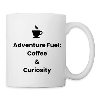 Adventure Fuel: Coffee & Curiosity – Travel Shirt - Mug - white - Right