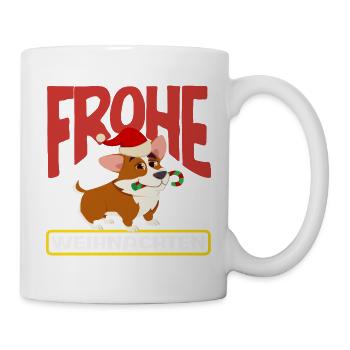 Frohe Weihnachten Corgi mit Nikolausmütze - Tasse - Weiß - Rechts
