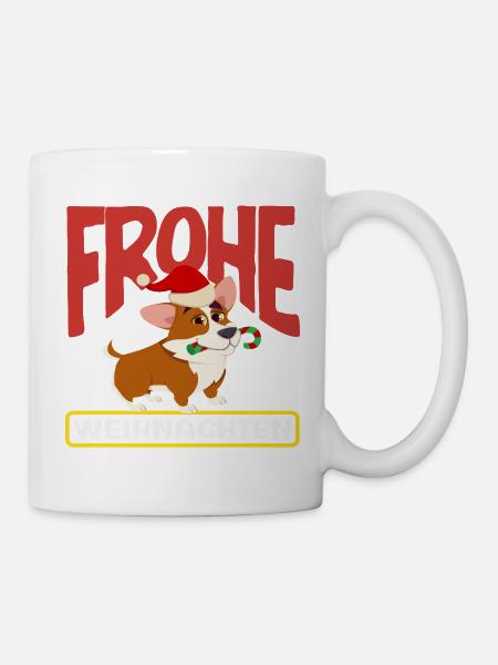 Frohe Weihnachten Corgi mit Nikolausmütze - Tasse - Weiß