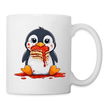 Niedlicher Pinguin mit Lasagne Cartoon essen Spaß - Tasse - Weiß - Rechts