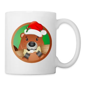 Niedlicher Weihnachtsbiber mit Santa-Mütze - Tasse - Weiß - Rechts