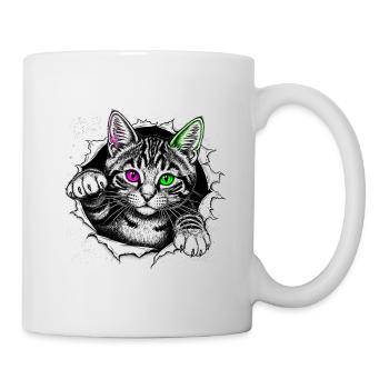 Chat mignon regarde hors de la fissure - Chaton gothique - Mug blanc - blanc - Droite