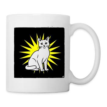 Cool cat in pop art & punk rock style - Mug - white - Right