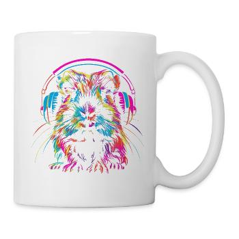 Neon-Meerschweinchen mit Kopfhörer - Tasse - Weiß - Rechts